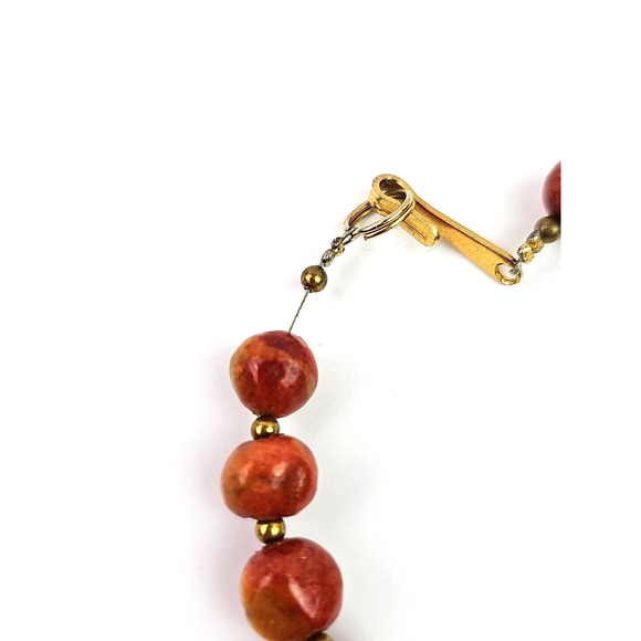 Vintage Graduated Apple Sponge Coral Bead Necklace 29 inch Gold Tone Spacers - Picture 7 of 9